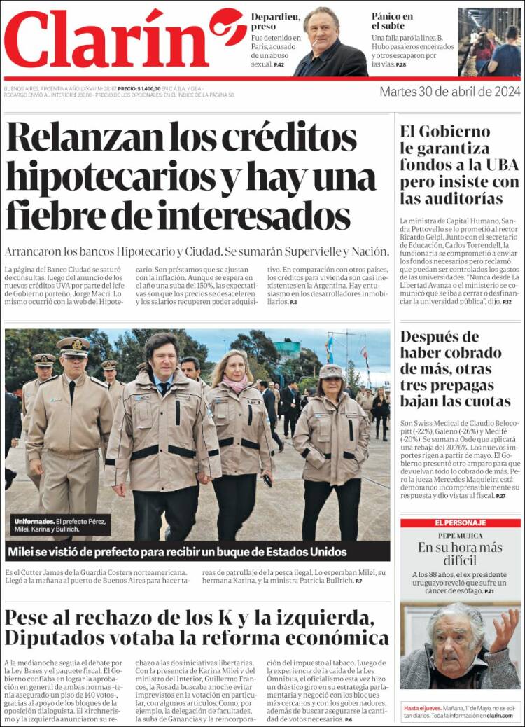 Tapa del diario Clarín 