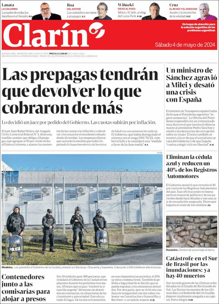 Tapa del diario Clarín 