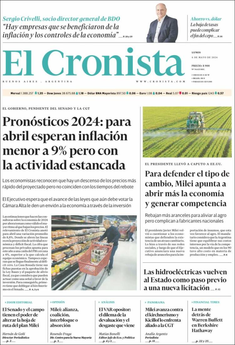Tapa del diario El Cronista