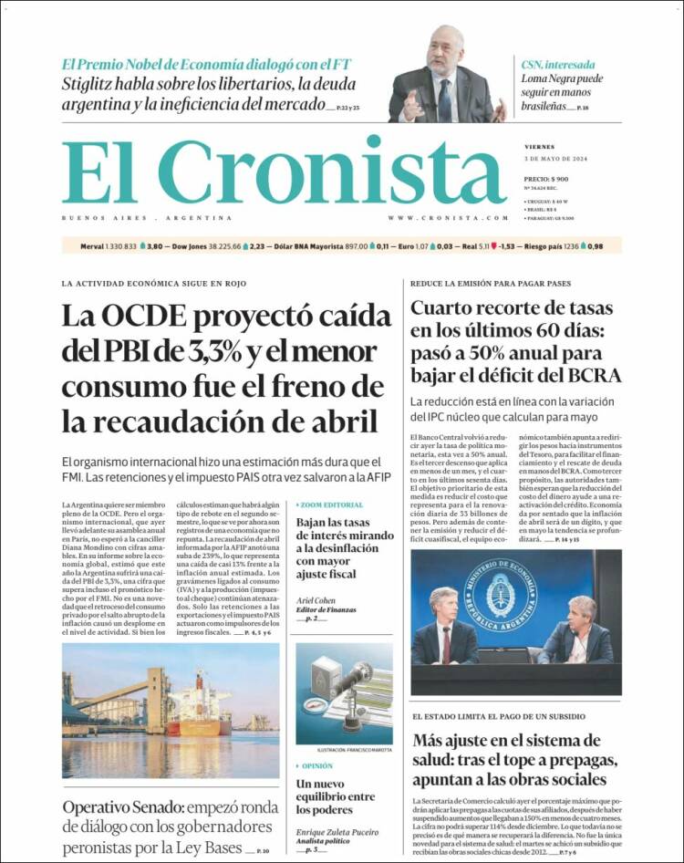 Tapa del diario El Cronista