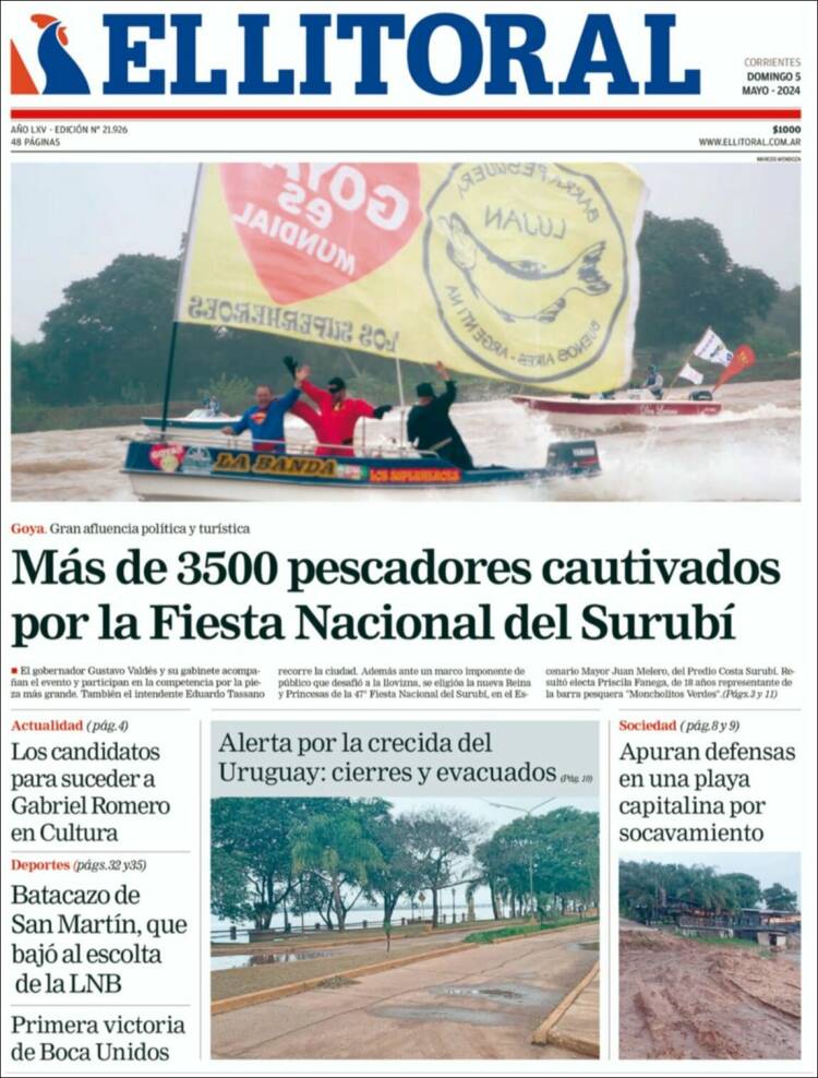 Tapa del diario El Litoral