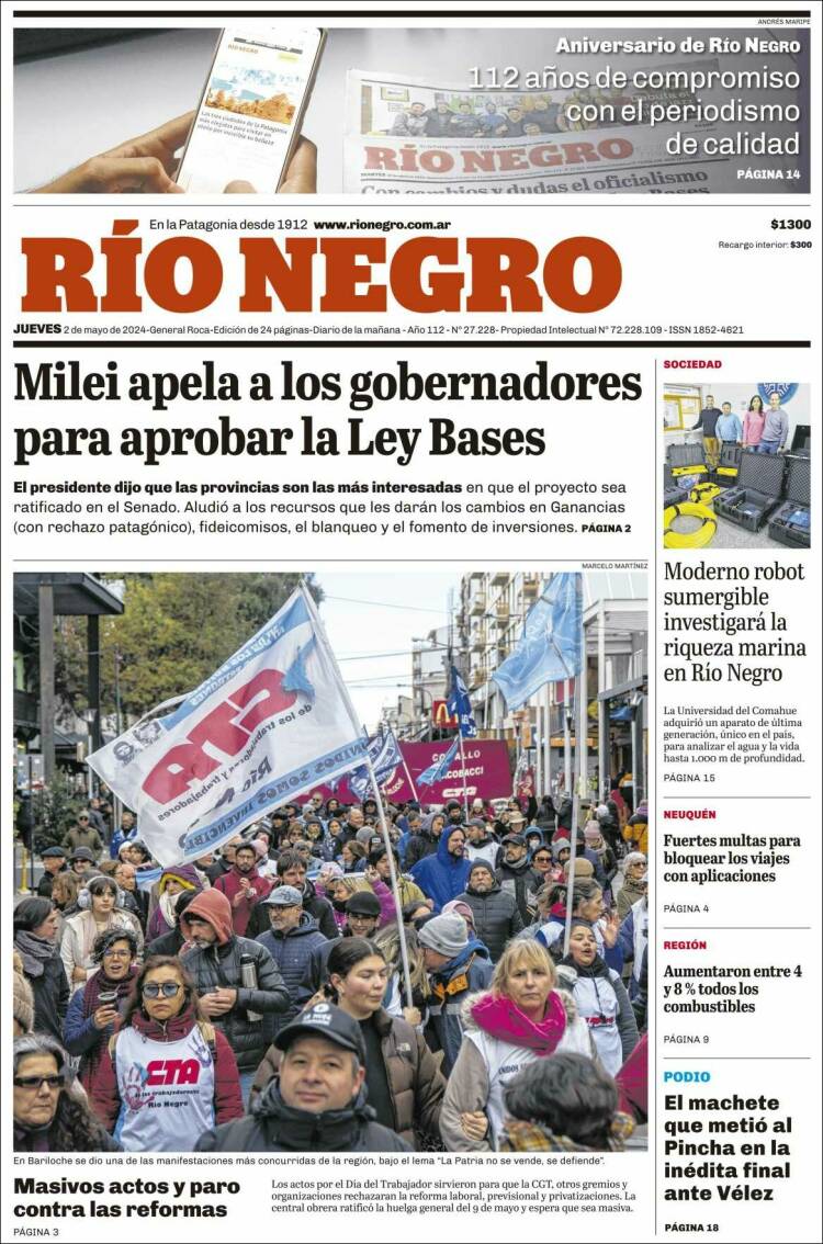Estudios Max - Sericios Informáticos | BUENOS DÍAS SANTIAGO - Tapa del diario Río Negro