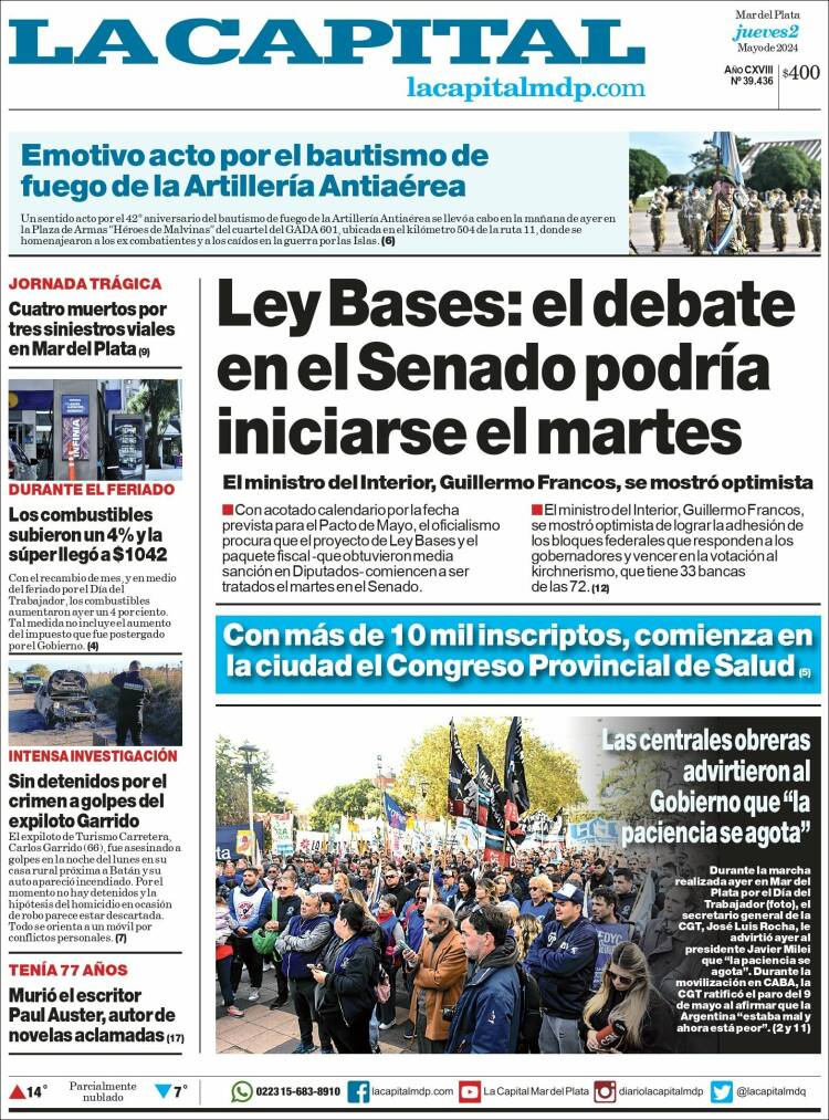 Tapa del diario La Capital