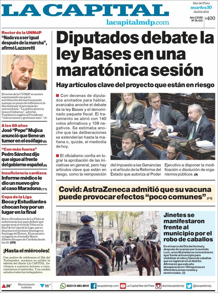 Tapa del diario La Capital